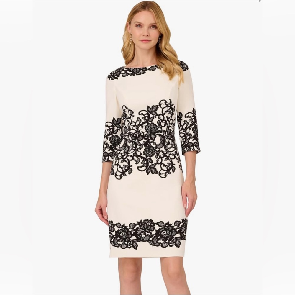 Adrianna Papell Scroll Lace Short Dress